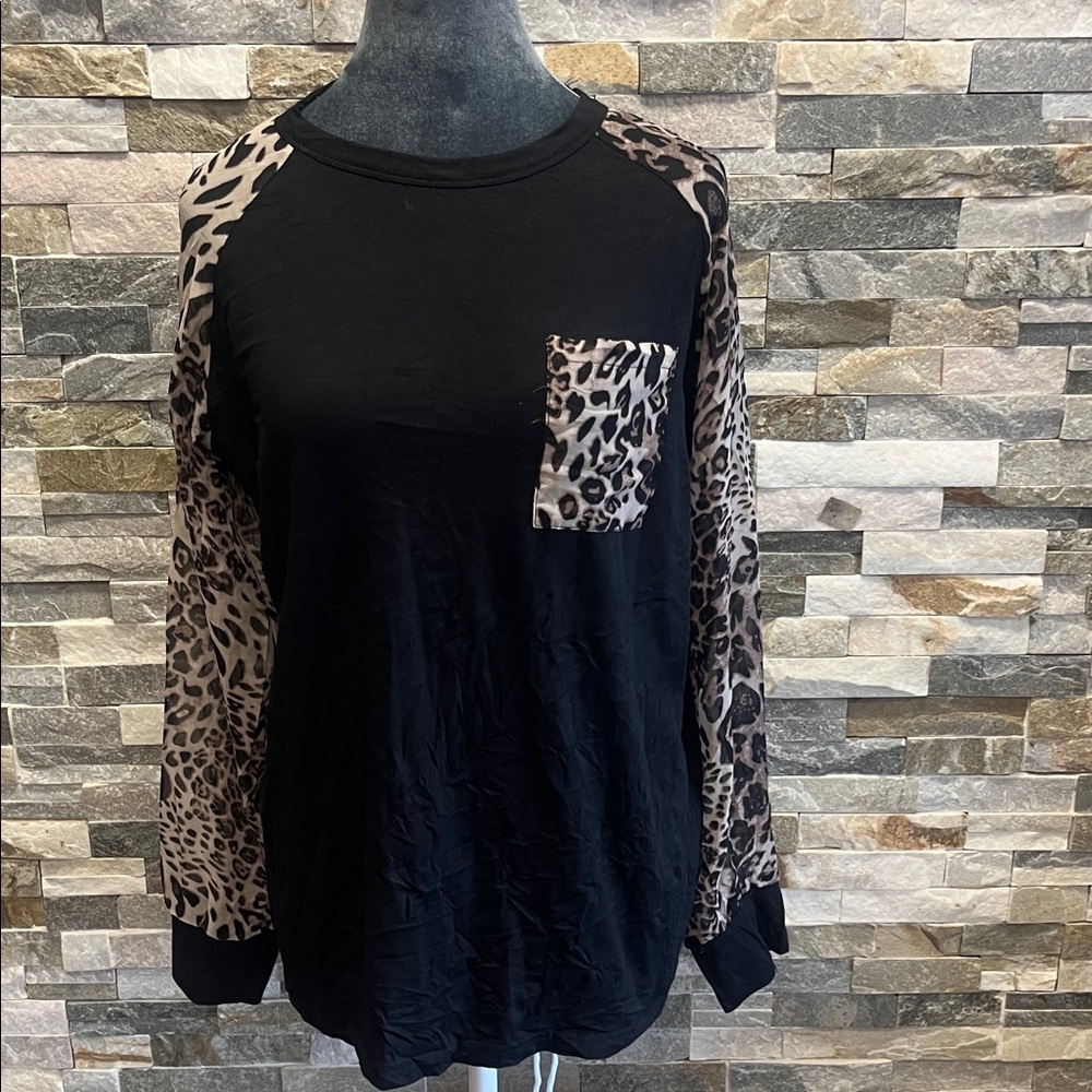 OMSJ Leopard Print Black Women's Top